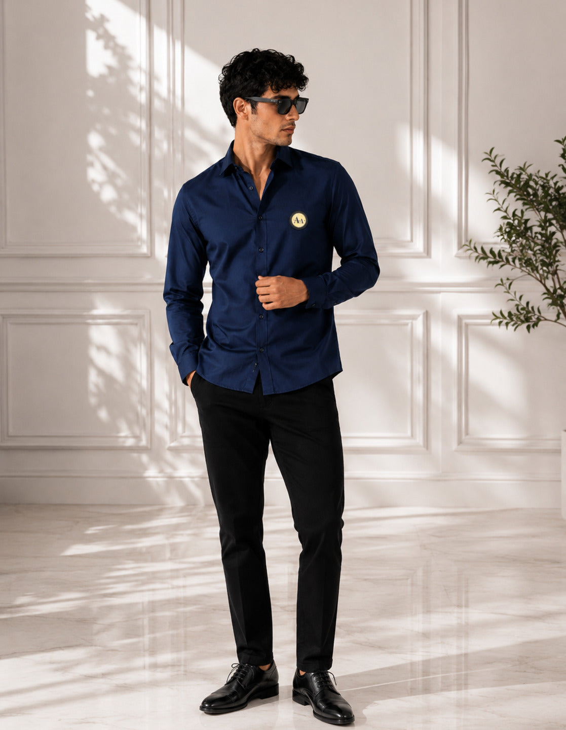 Navy blue Shirt with Golden Accent