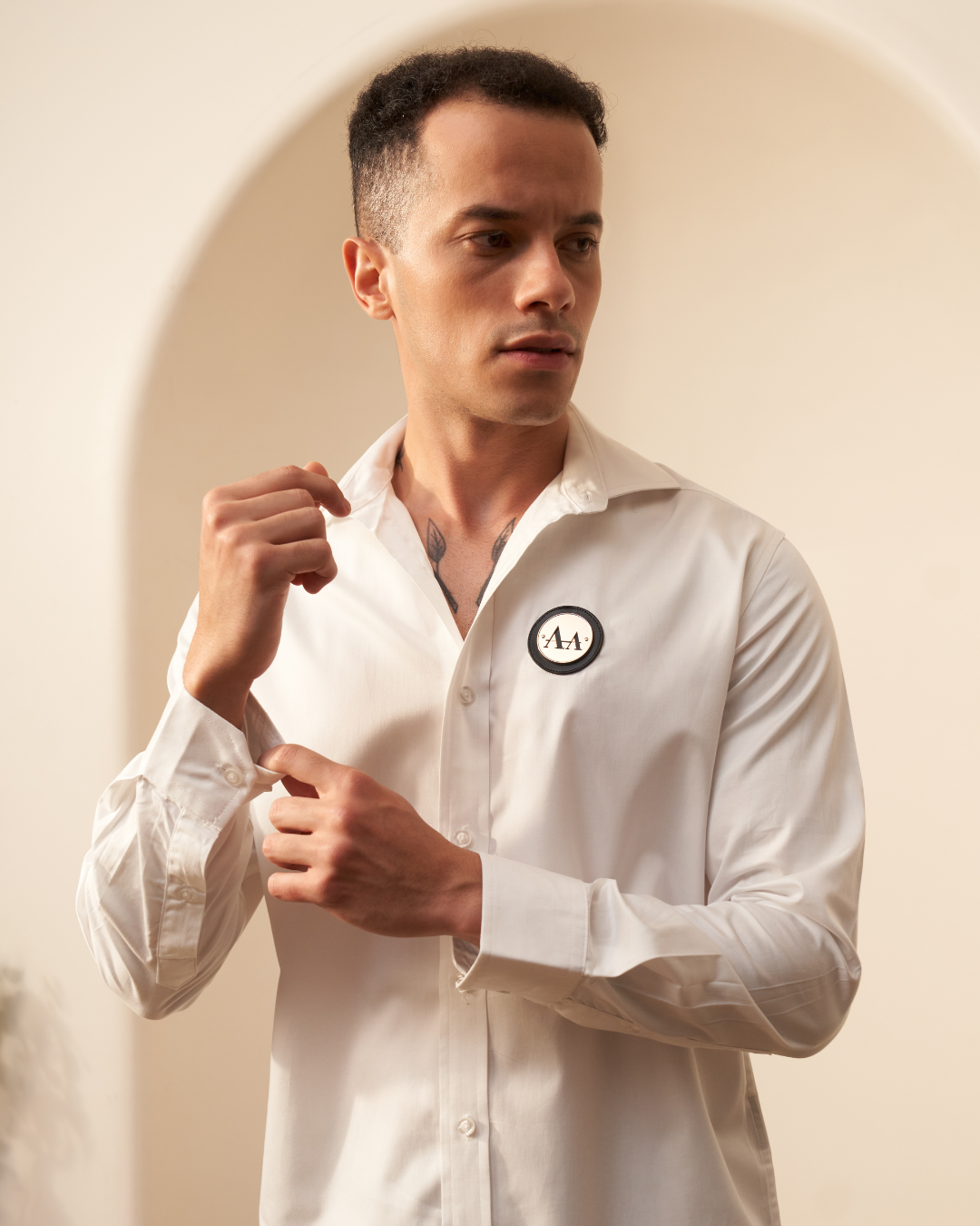 White Shirt with Gold Accent