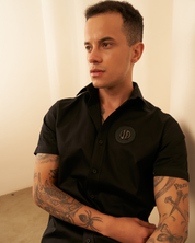 Premium Black Half-Sleeves Shirt – Black Logo Edition