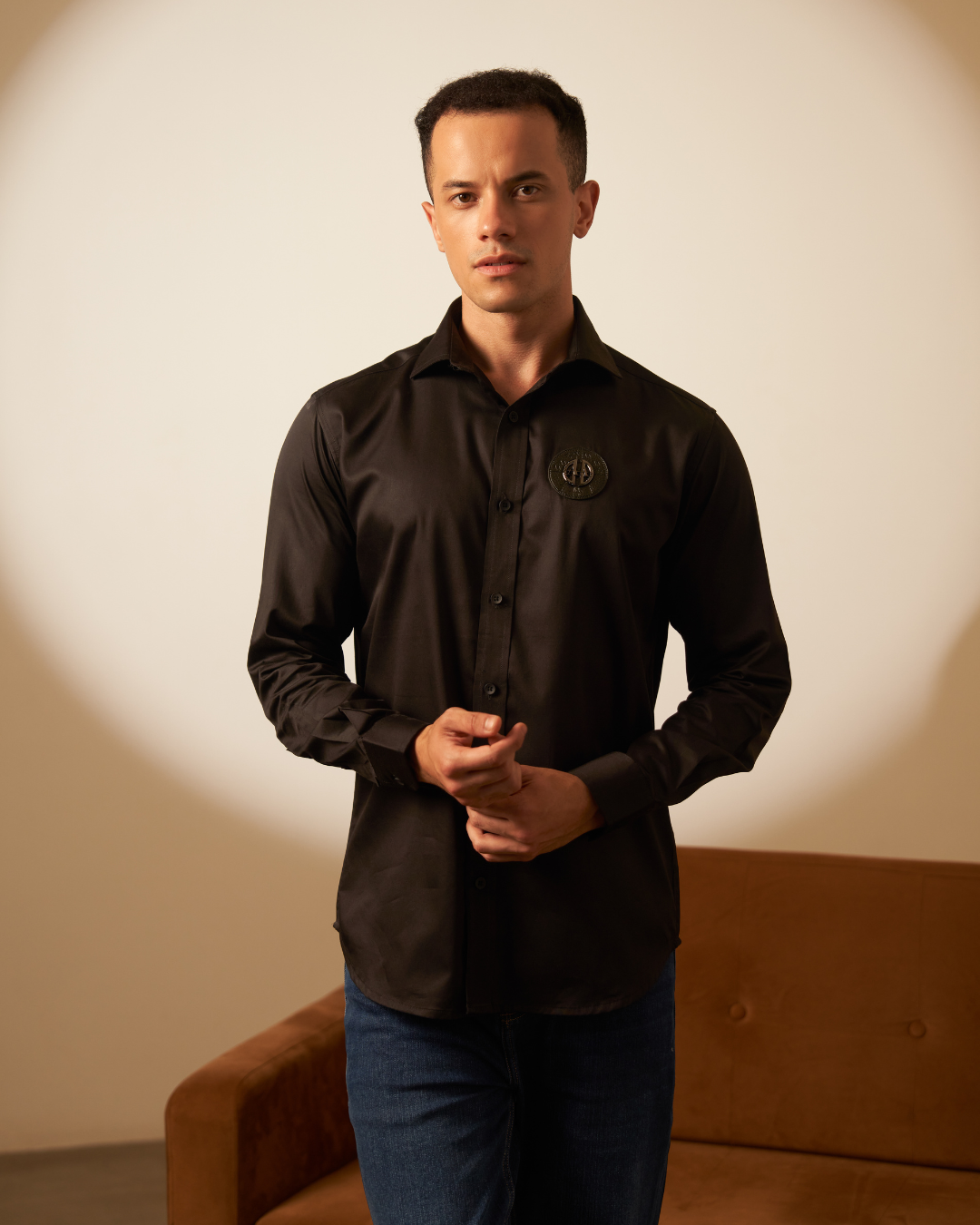 Black Shirt with Embroidered Badge