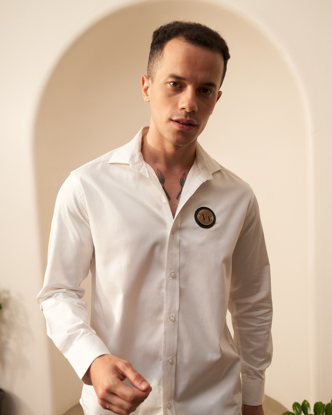 White Shirt with Gold Accent