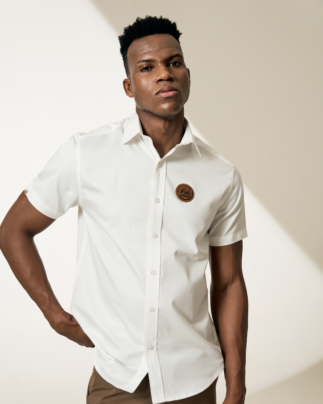 Essential White Shirt with Brown Accent