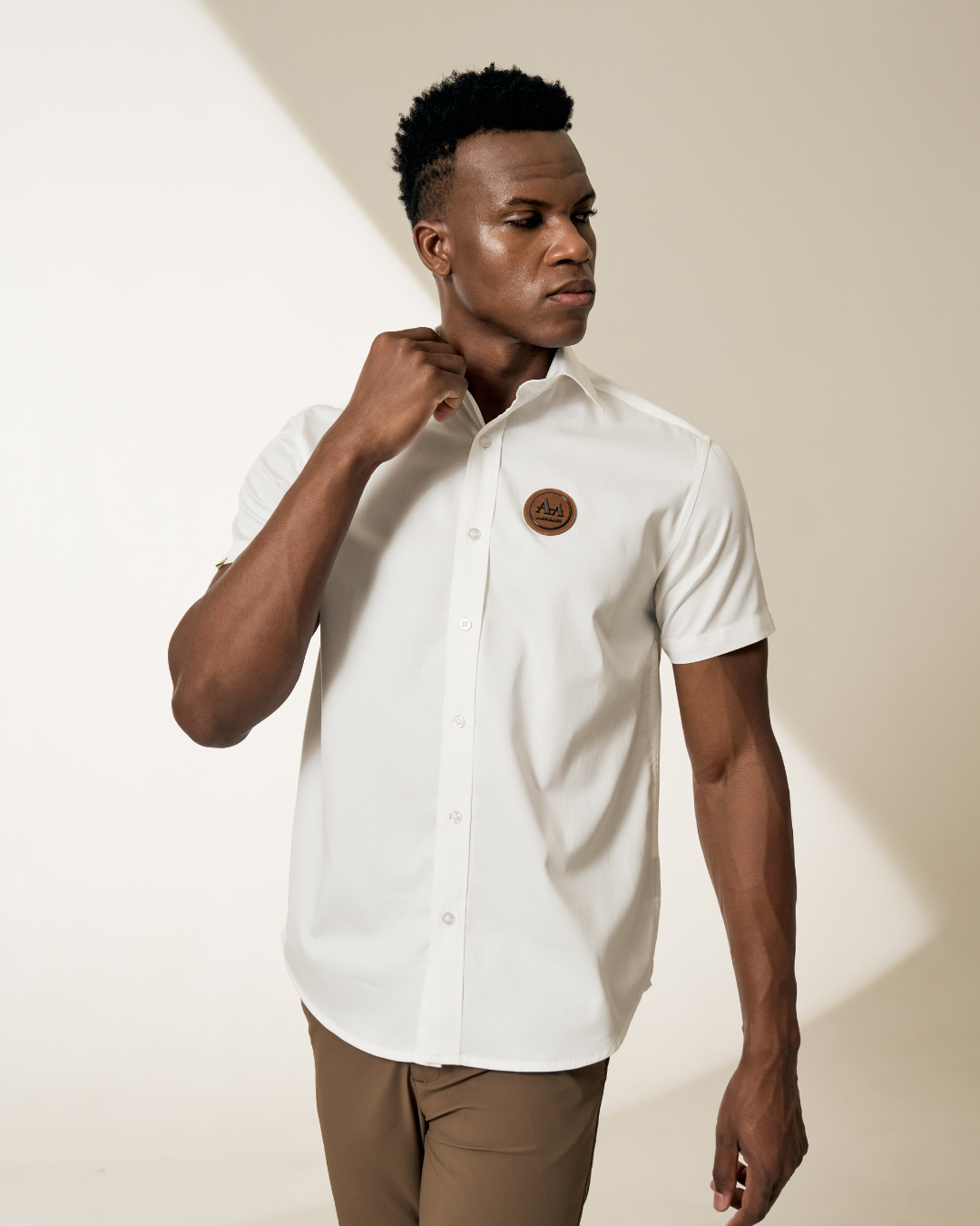Essential White Shirt with Brown Accent