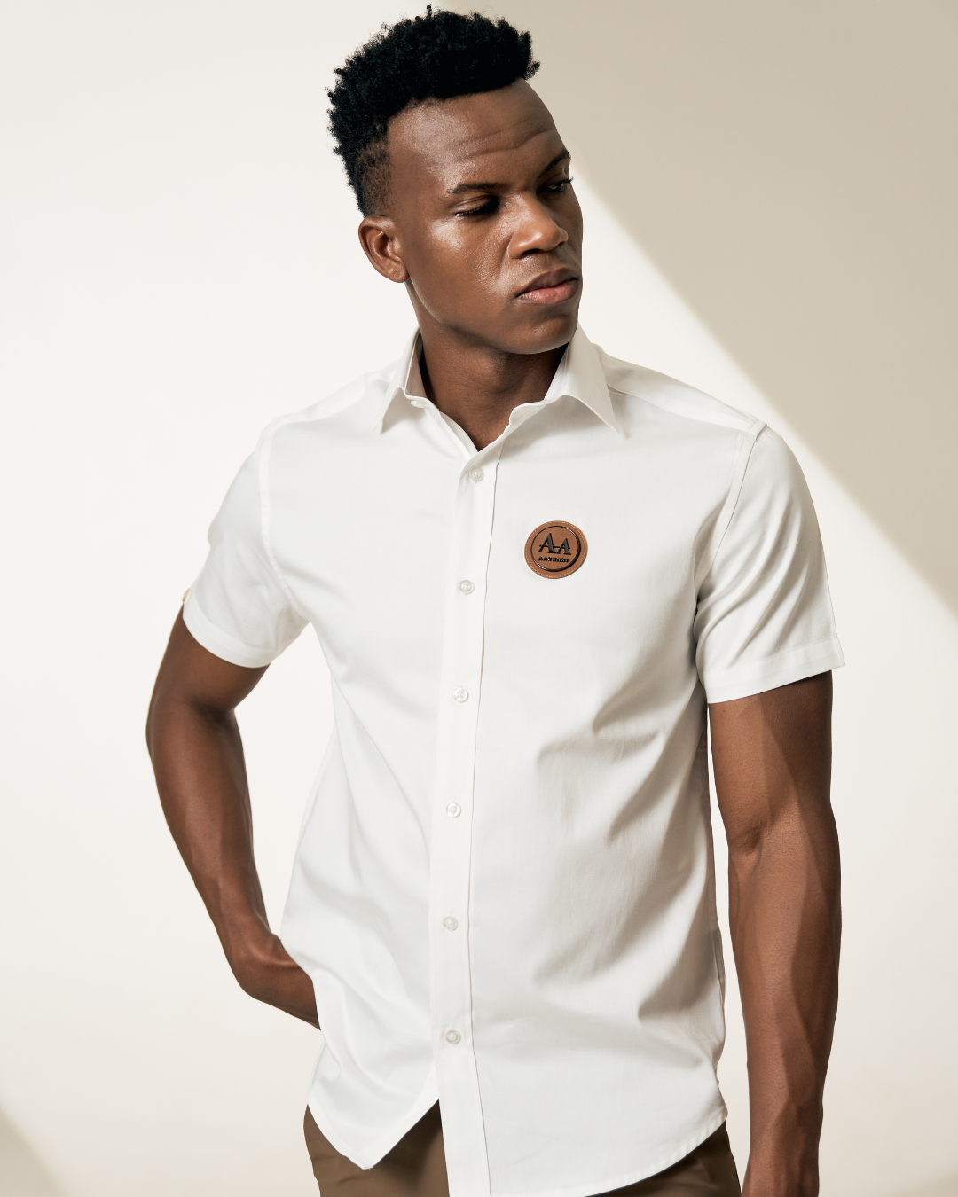 Essential White Shirt with Brown Accent