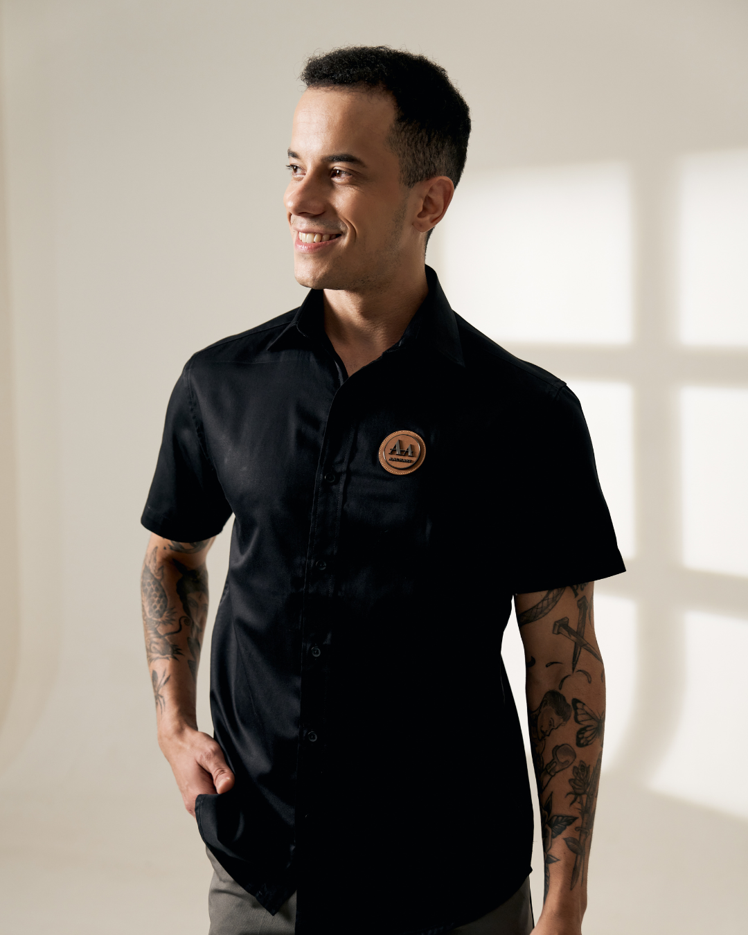 Essential Black Shirt with Brown Accent