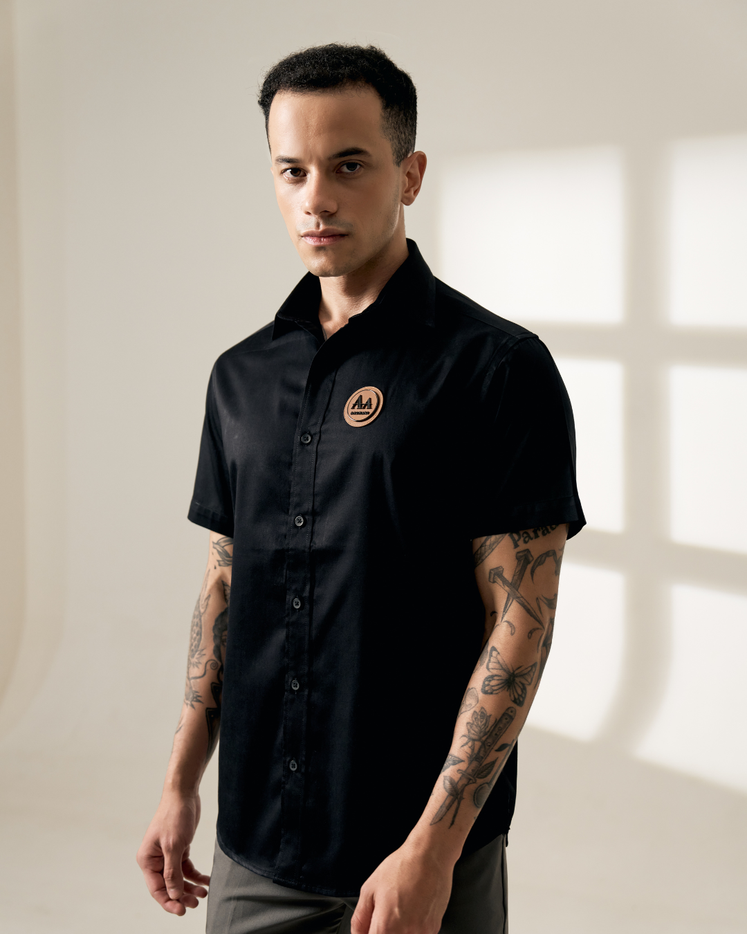 Essential Black Shirt with Brown Accent