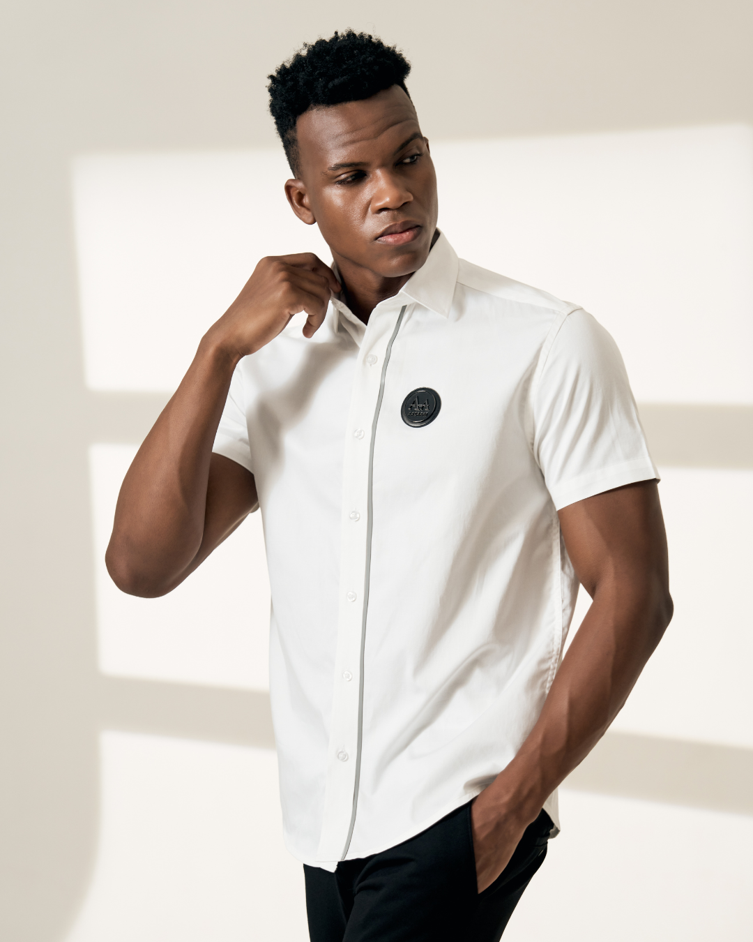 Men's White Shirt – Grey Trim Detail