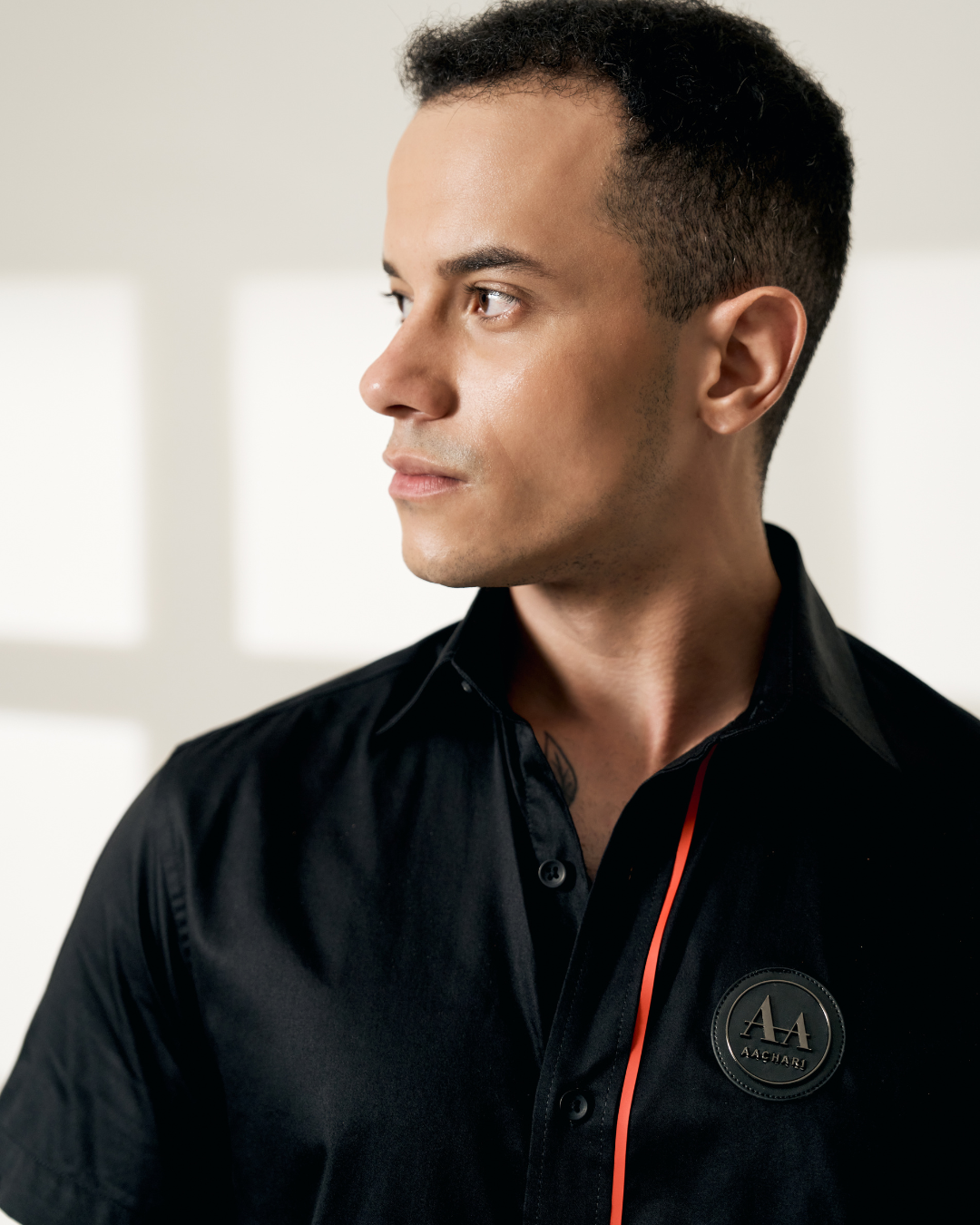 Men's Black Shirt – Red Trim Detail