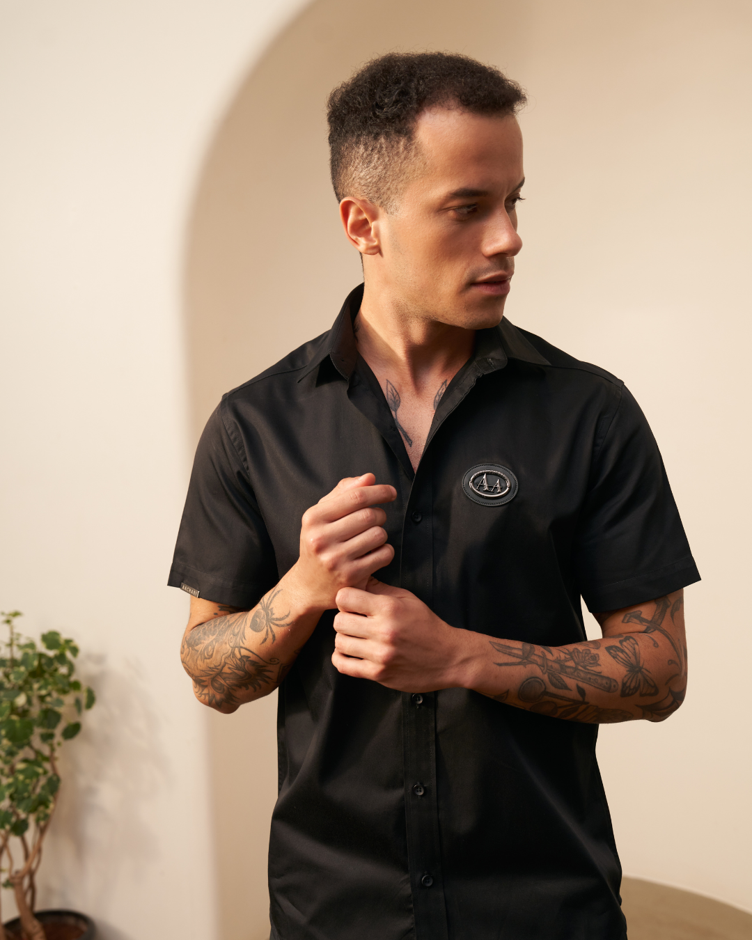 Tailored Fit Black Half Sleeve Shirt