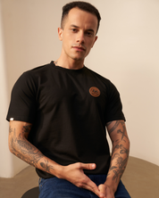 Black Crew Neck T-Shirt with Brown Accent