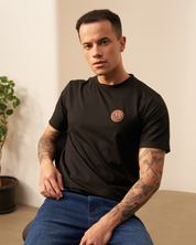 Black Crew Neck T-Shirt with Brown Accent