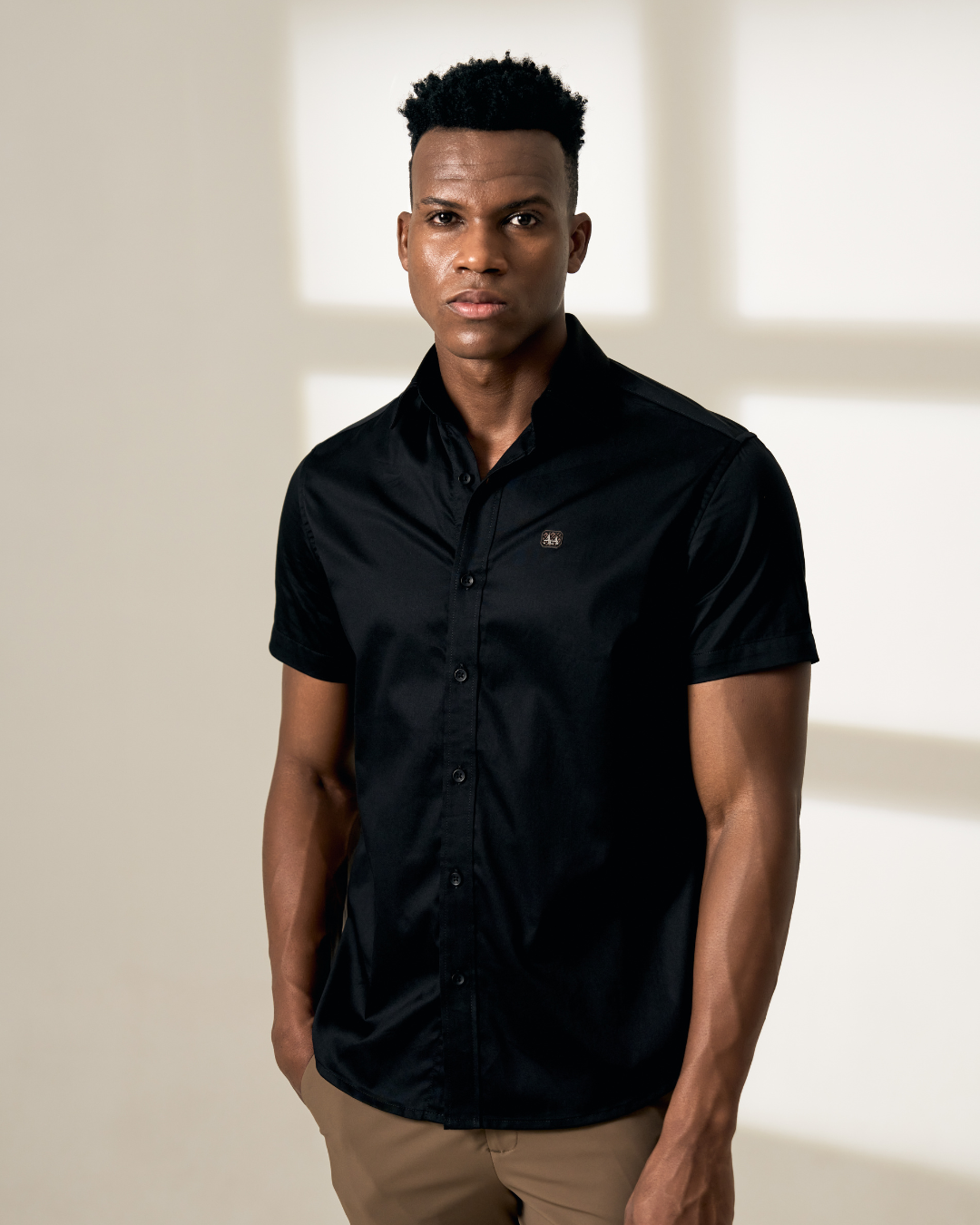 Classic Short-Sleeve Black Button-Up Shirt