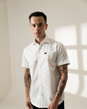 Classic Short-Sleeve White Button-Up Shirt
