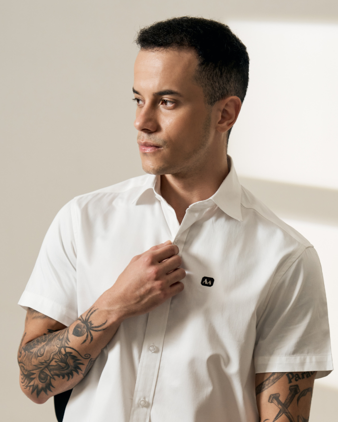 Classic Short-Sleeve White Button-Up Shirt