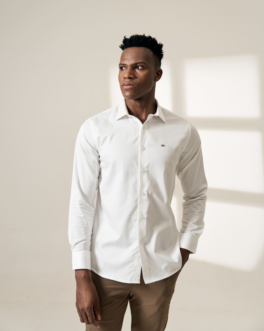 Classic White Slim-Fit Cotton Shirt for Men