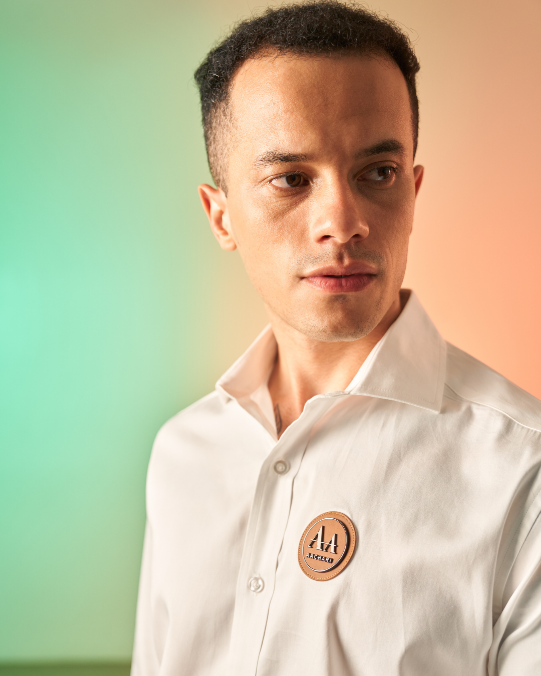 Ivory White Leather Emblem Shirt