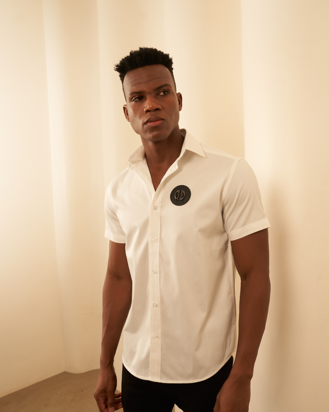 Premium White Half-Sleeves Shirt – Black Logo Edition