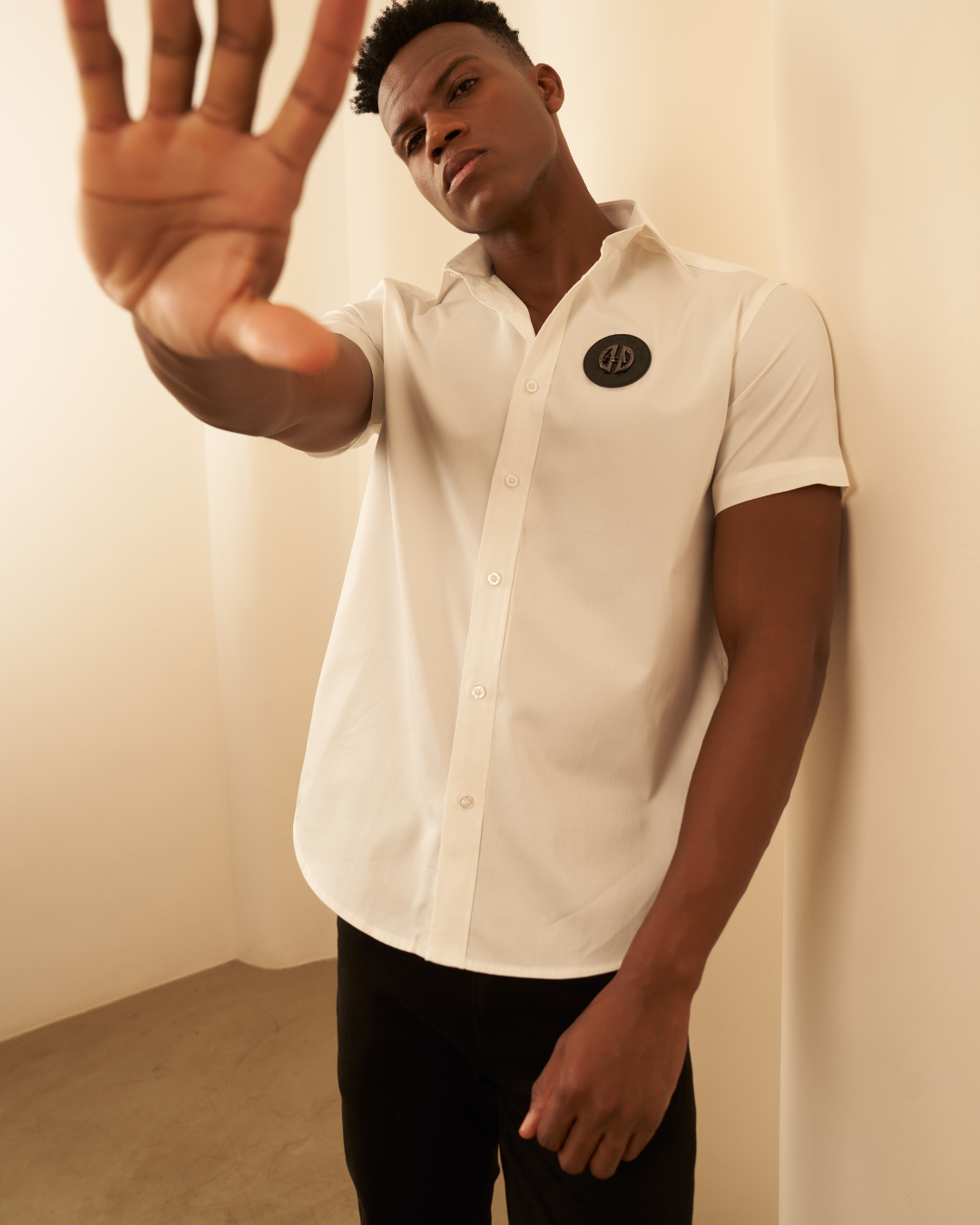 Premium White Half-Sleeves Shirt – Black Logo Edition