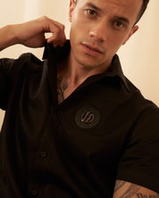 Premium Black Half-Sleeves Shirt – Black Logo Edition