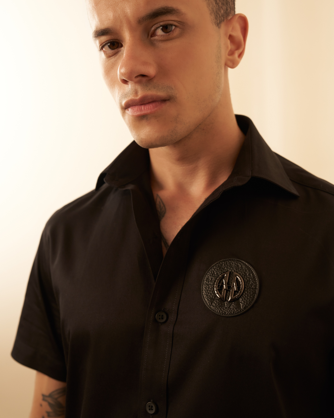 Premium Black Half-Sleeves Shirt – Black Logo Edition