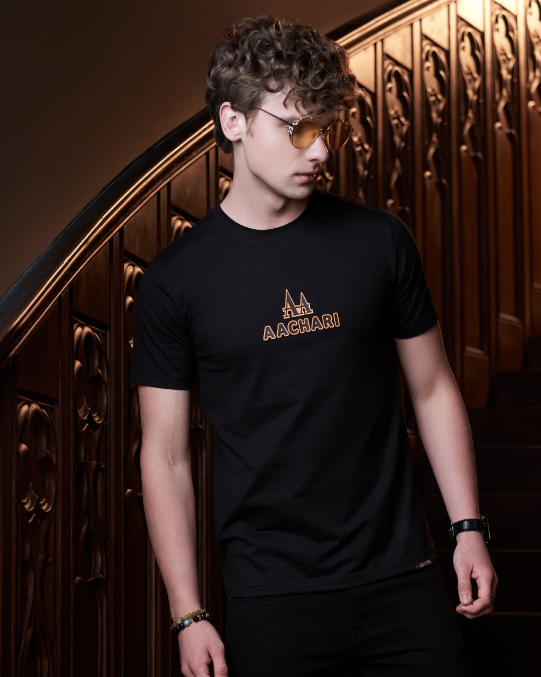 Classic Orange Accent Black T-shirt