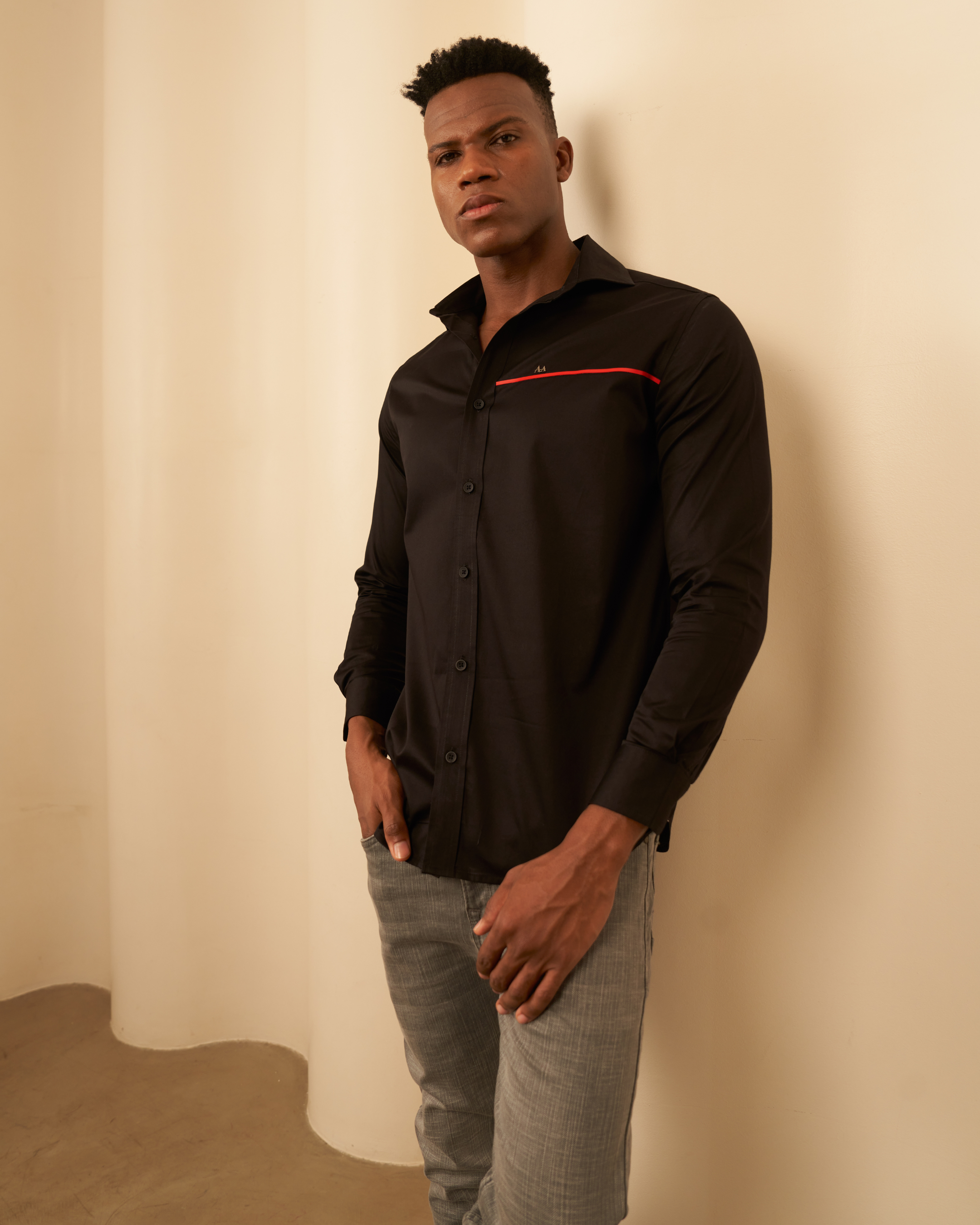 Shadow Line – Black Shirt with Red Accent by Aachari