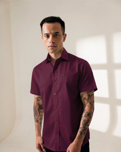 Wine Short-Sleeve Button-Up