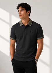 Black Polo with olive trim collar