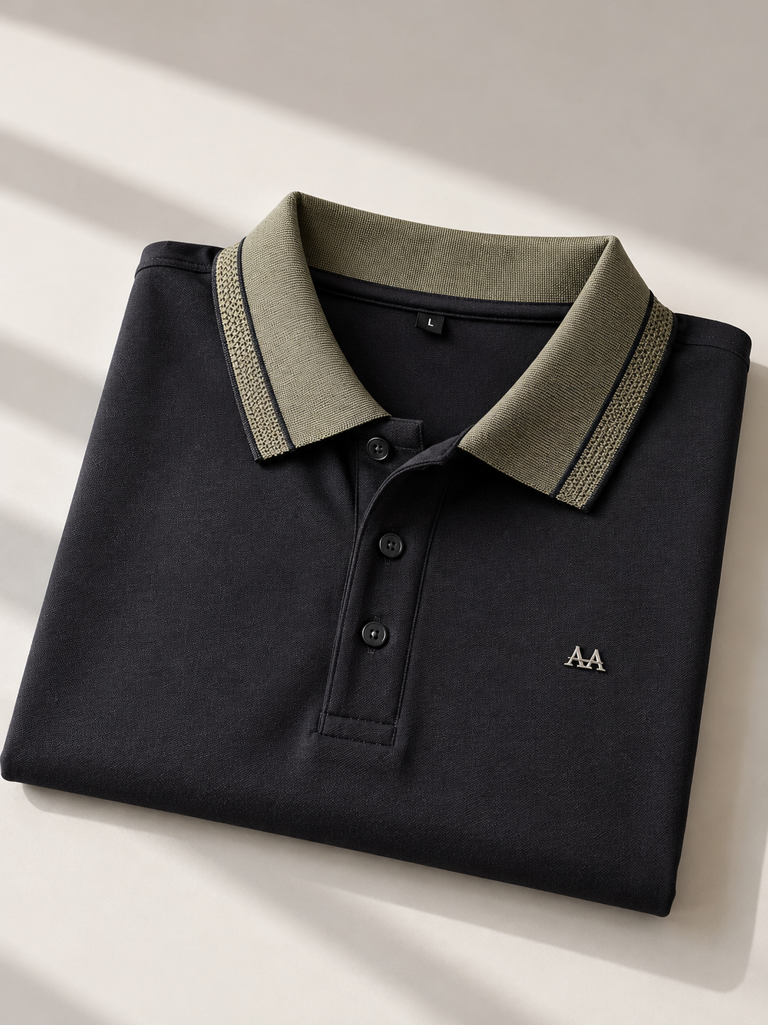 Black Polo with olive trim collar