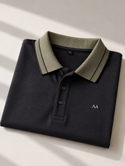 Black Polo with olive trim collar