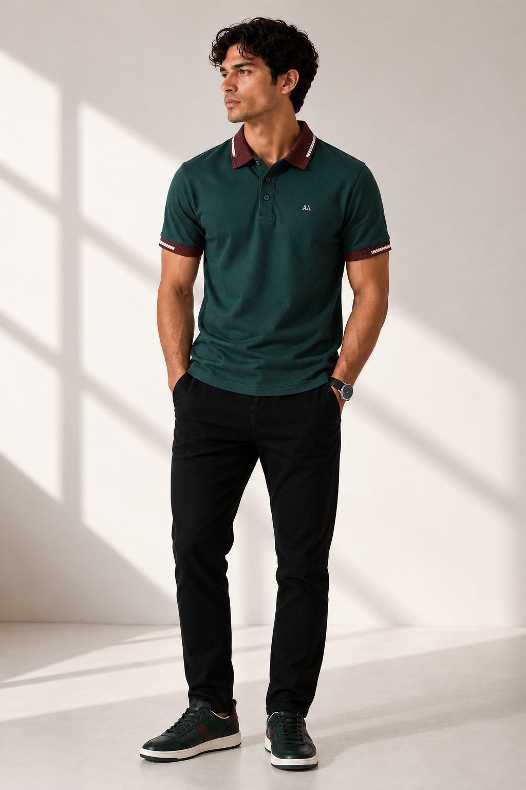 Green Polo with brown accent