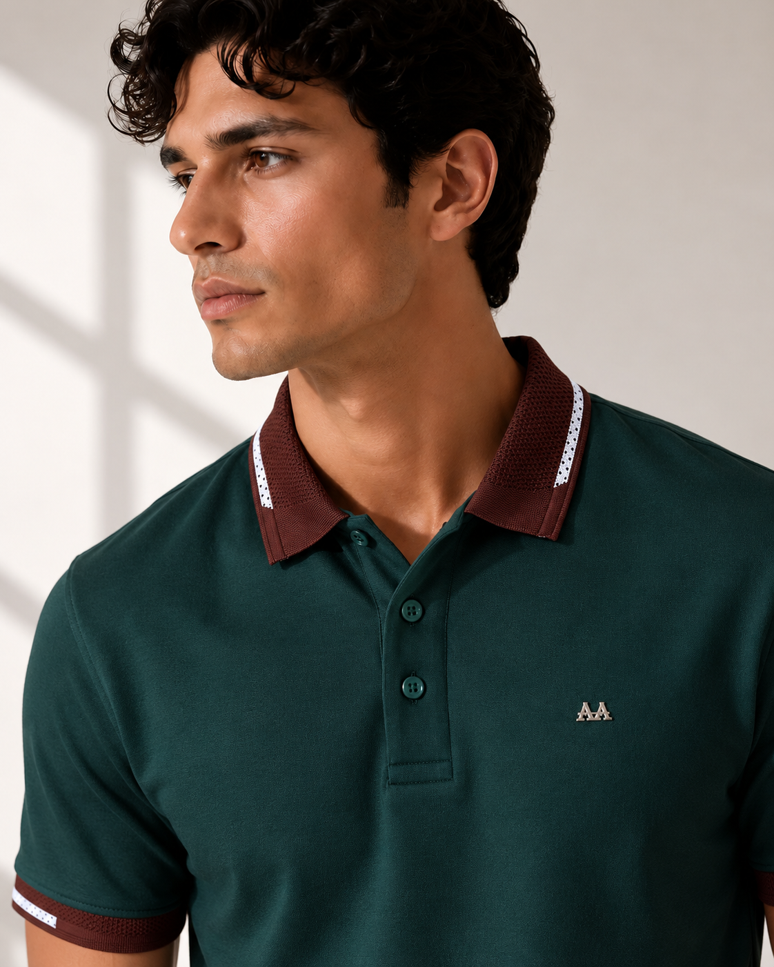 Green Polo with brown accent